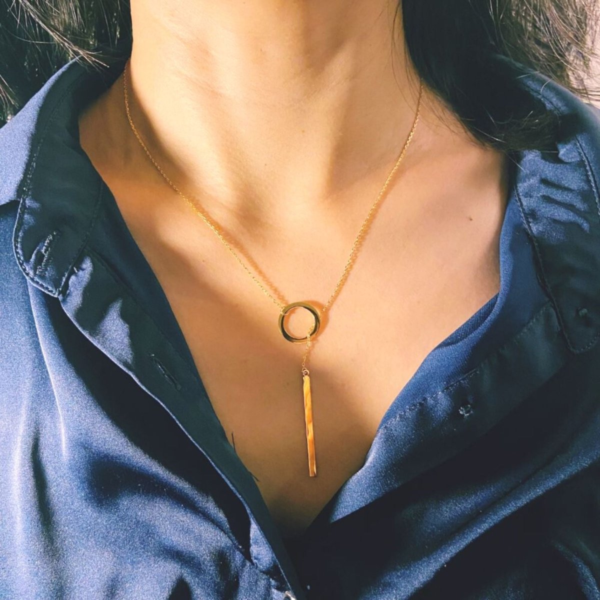 Gold-plated silver necklace - circle and bar pendant - #jewelry for women# - Starry Silver