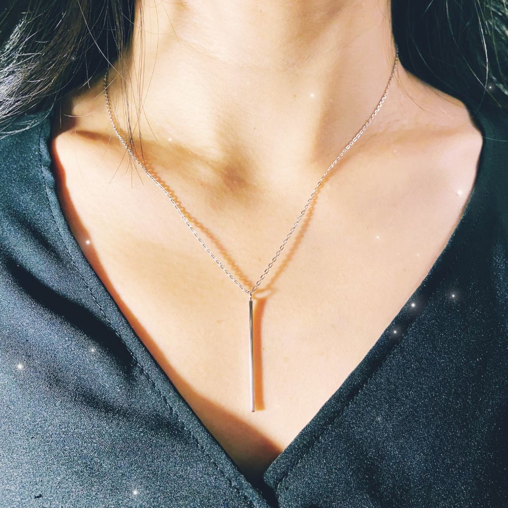 Silver necklace - long bar pendant - #jewelry for women# - Starry Silver