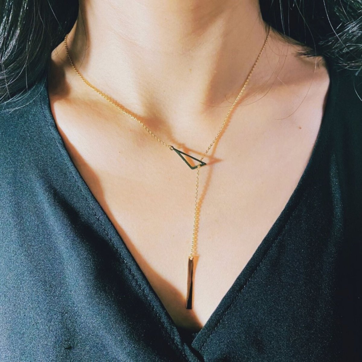 Gold-plated silver necklace - triangle and bar - #jewelry for women# - Starry Silver