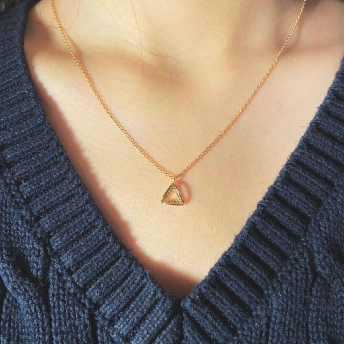 Gold-plated Silver necklace - cubic zirconia triangle - #jewelry for women# - Starry Silver