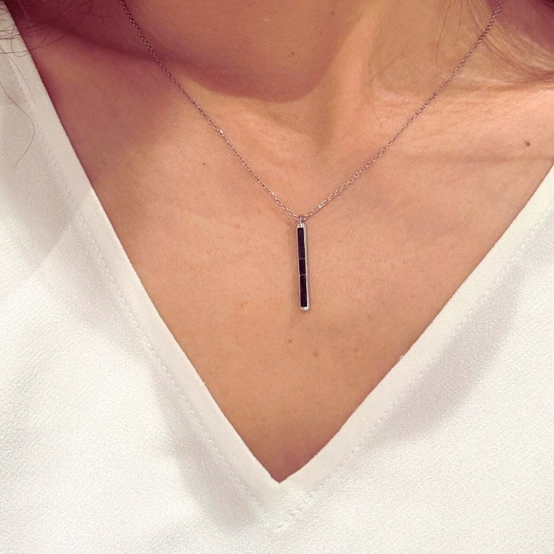 Silver necklace - black bar pendant - #jewelry for women# - Starry Silver