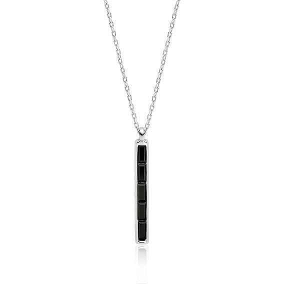 Silver necklace - black bar pendant - #jewelry for women# - Starry Silver