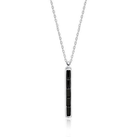 Silver necklace - black bar pendant - #jewelry for women# - Starry Silver