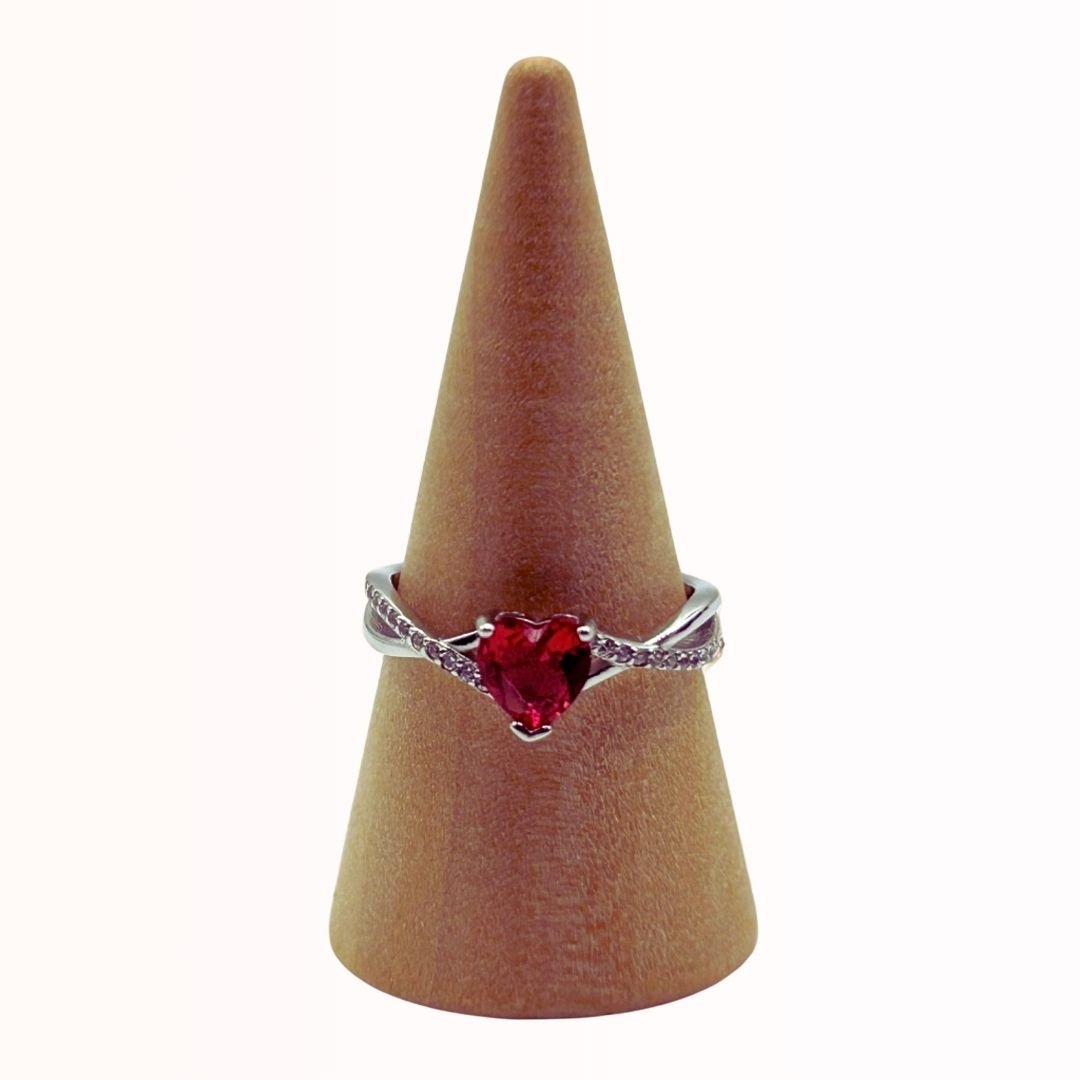 Silver ring with ruby cubic zirconia heart - #jewelry for women# - Starry Silver