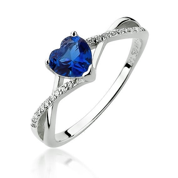 Silver ring with sapphire cubic zirconia heart - #jewelry for women# - Starry Silver