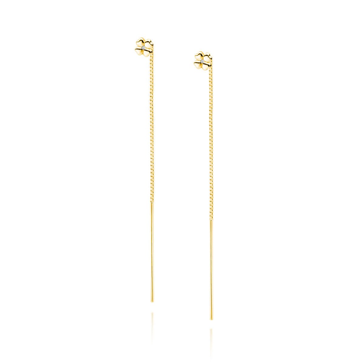 Gold-plated silver earrings - long chain clover - #jewelry for women# - Starry Silver