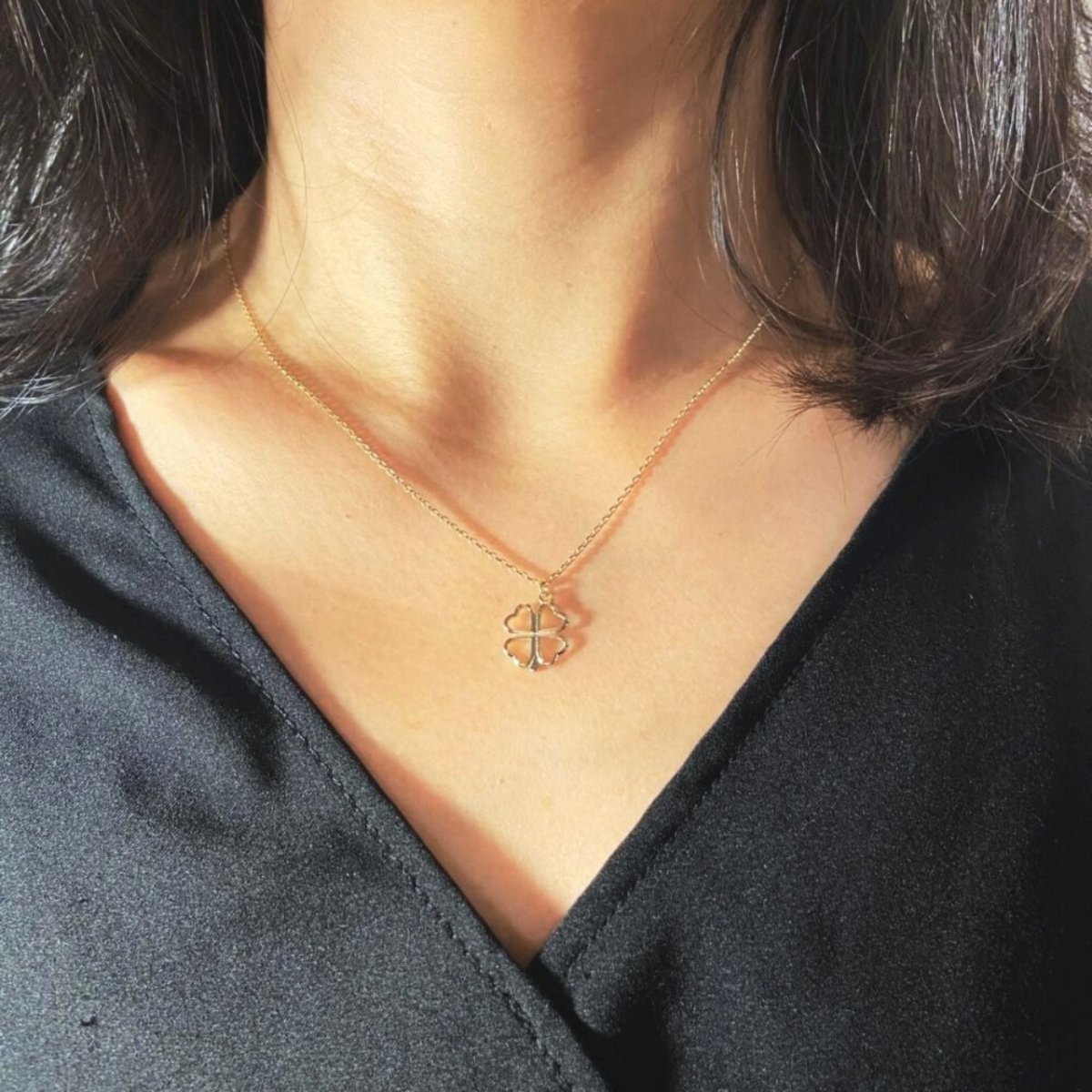 Gold-plated silver necklace - clover pendant - #jewelry for women# - Starry Silver