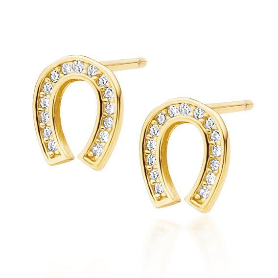 Gold-plated silver earrings - cubic zirconia horseshoe - #jewelry for women# - Starry Silver