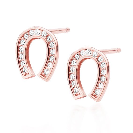 Rosegold-plated silver earrings - cubic zirconia horseshoe - #jewelry for women# - Starry Silver