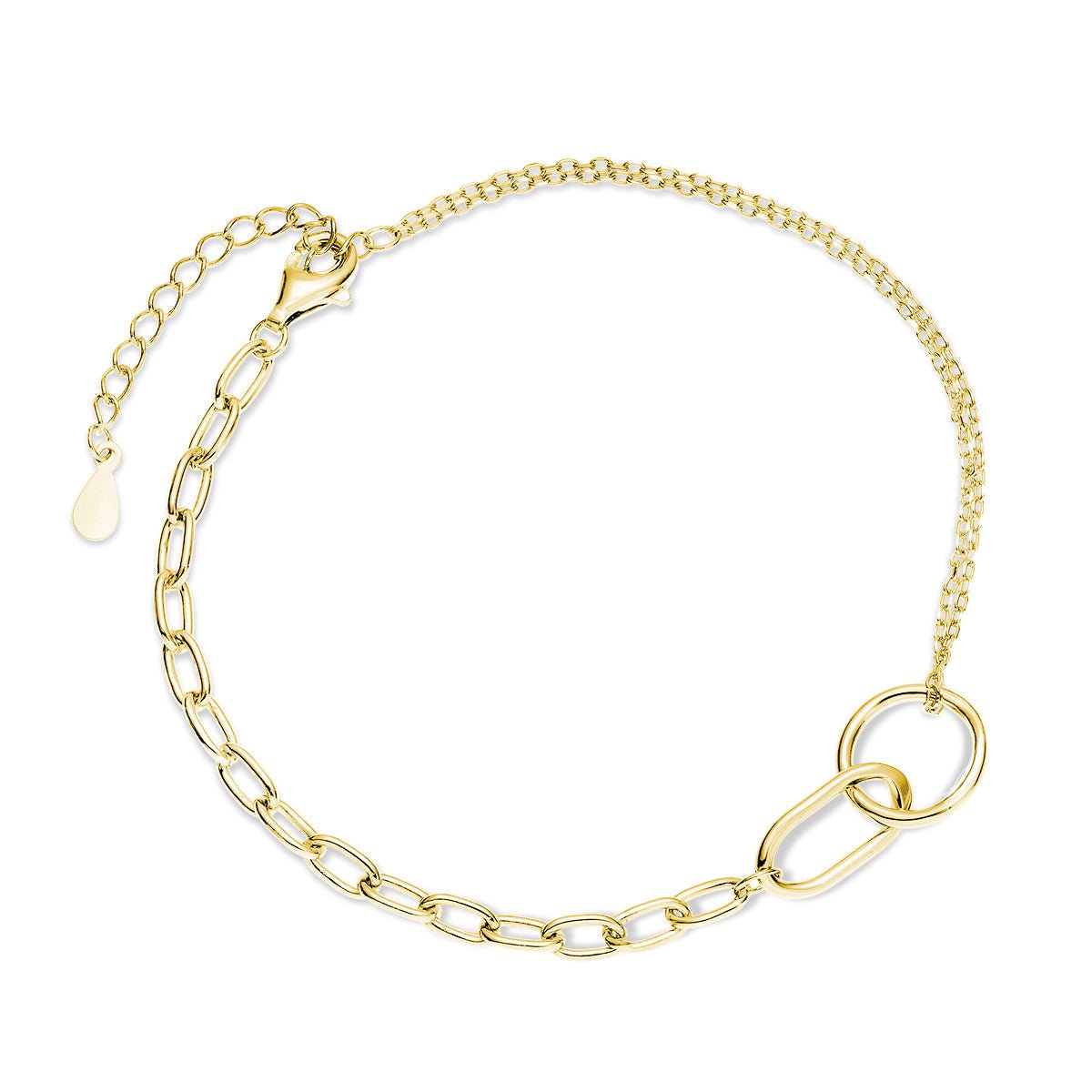 Gold-plated silver bracelet - double chain circle charm - #jewelry for women# - Starry Silver