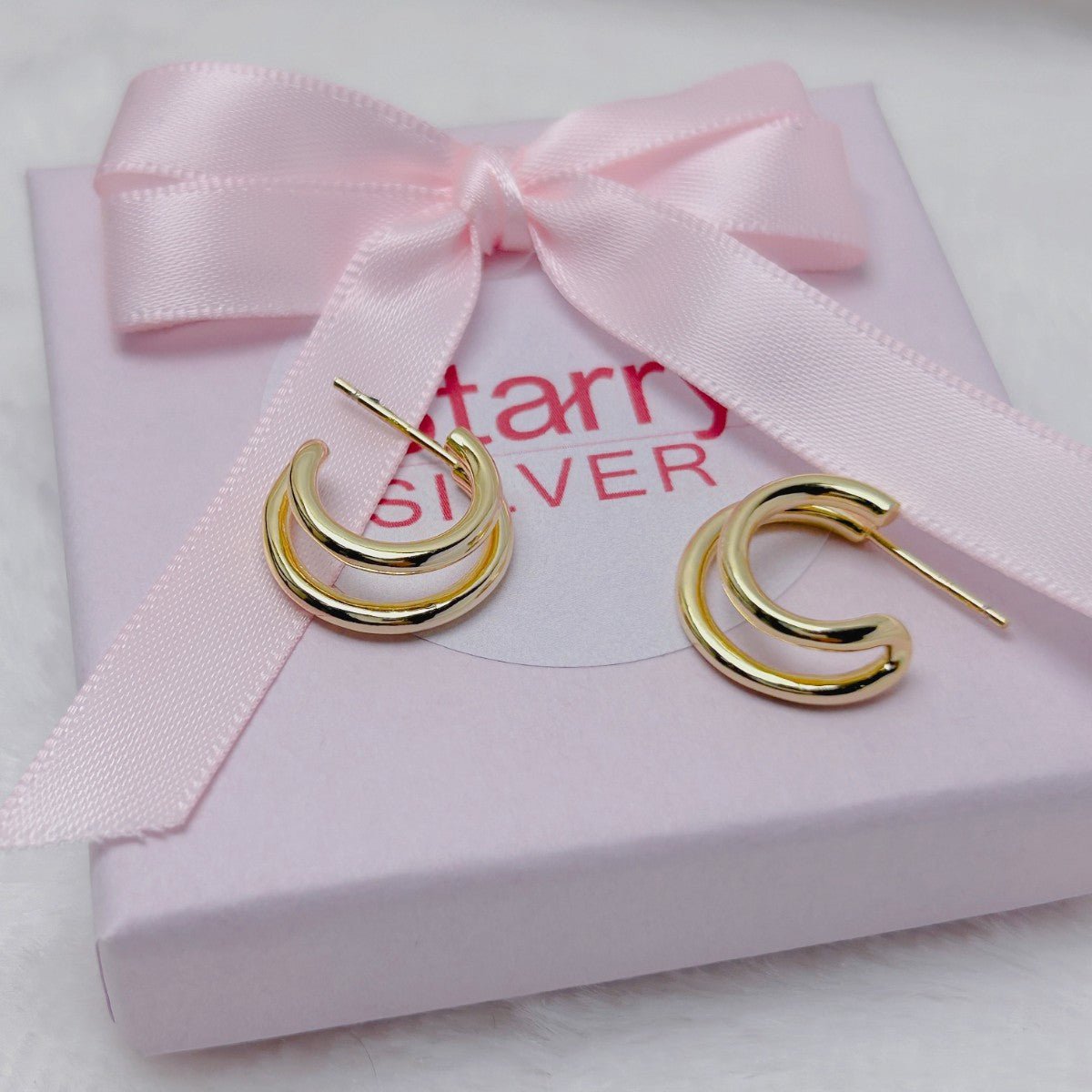 Gold-plated silver earrings - double hoops - #jewelry for women# - Starry Silver