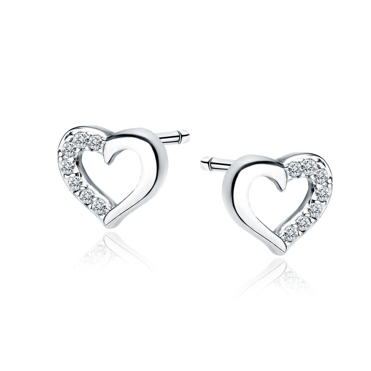 Silver earrings - hearts with white zirconia - #jewelry for women# - Starry Silver