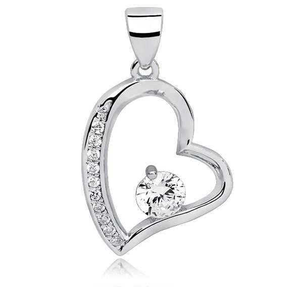 Silver necklace pendant - cubic zirconia heart - #jewelry for women# - Starry Silver