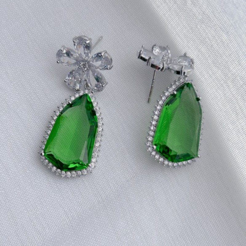 Zircon Earrings Flower Drop - #jewelry for women# - Starry Silver